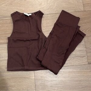 Hippie Rose Brown Sleeveless Top and Leggings Set